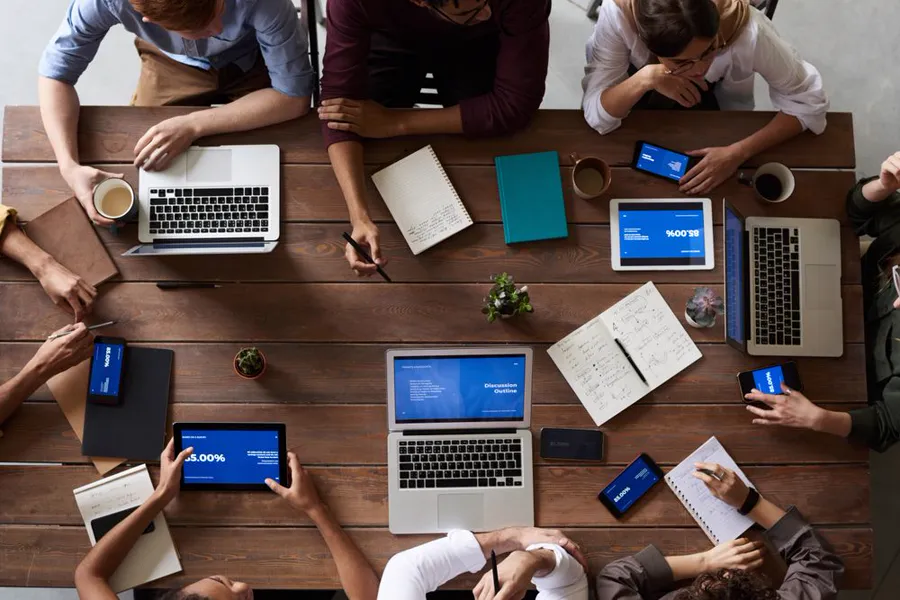 Software development team collaborating on a client project